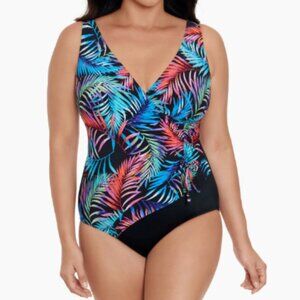 NWT Inches Away Longitude Long Torso Ruffle Surplice One Piece Swimsuit Ferntasy